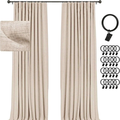 2pcs Blackout Curtains for Living Room Bedroom Linen Blackout Curtains