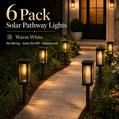 6 Pack Solar Pathway Lights Outdoor, Warm White Waterproof Garden Stake Lights