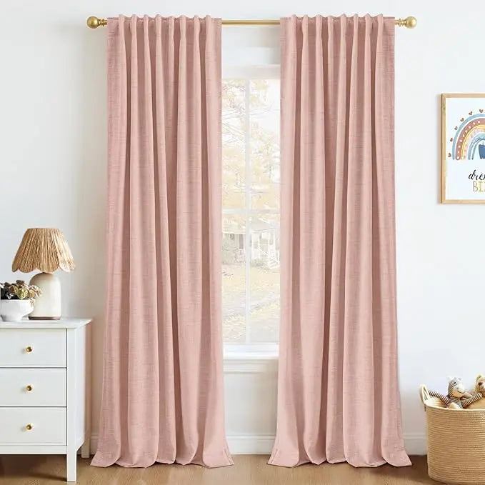 2pcs Blackout Curtains for Living Room Bedroom Linen Blackout Curtains