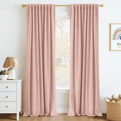 2pcs Blackout Curtains for Living Room Bedroom Linen Blackout Curtains