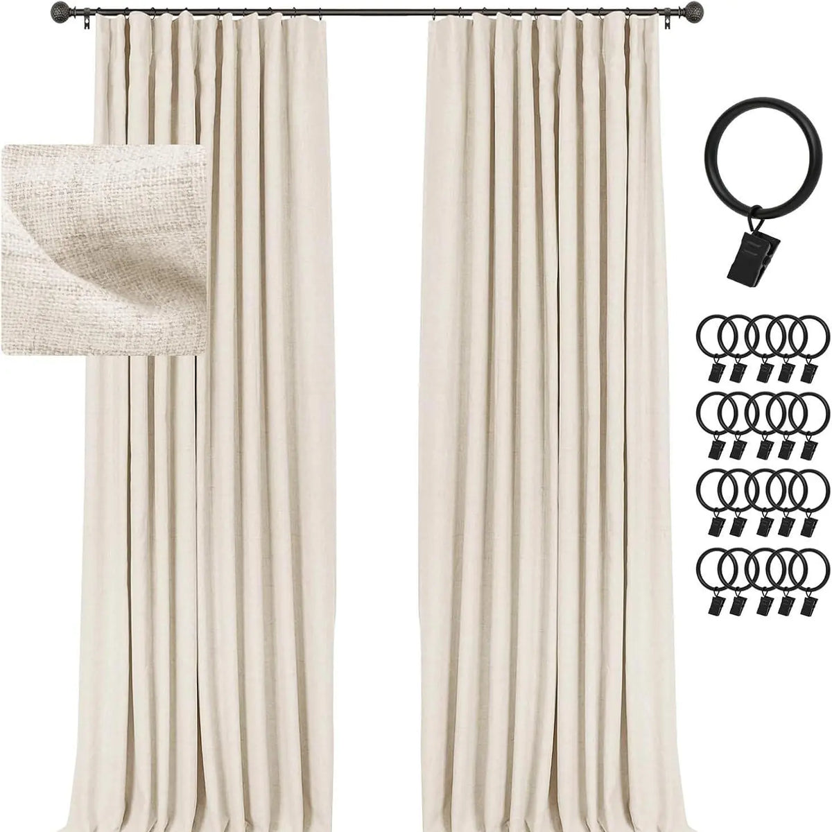 2pcs Blackout Curtains for Living Room Bedroom Linen Blackout Curtains