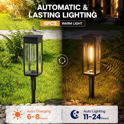 6 Pack Solar Pathway Lights Outdoor, Warm White Waterproof Garden Stake Lights