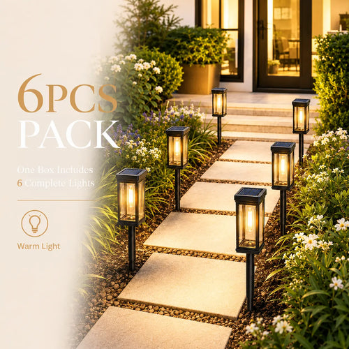6 Pack Solar Pathway Lights Outdoor, Warm White Waterproof Garden Stake Lights