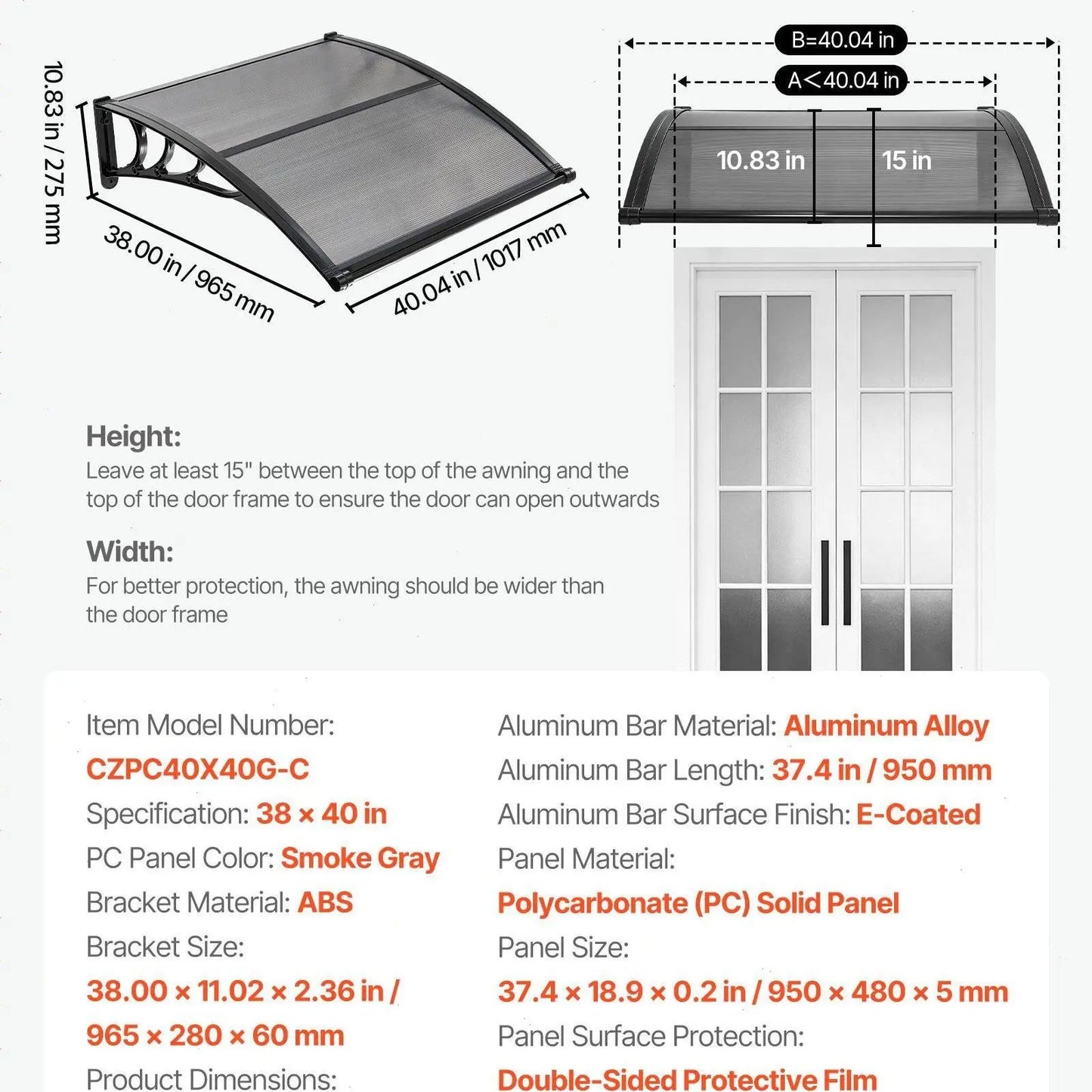 Awnings for Door Entrance,Exterior Front DoorWindow Awnings with Drainage