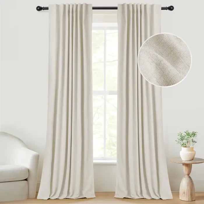2pcs Blackout Curtains for Living Room Bedroom Linen Blackout Curtains